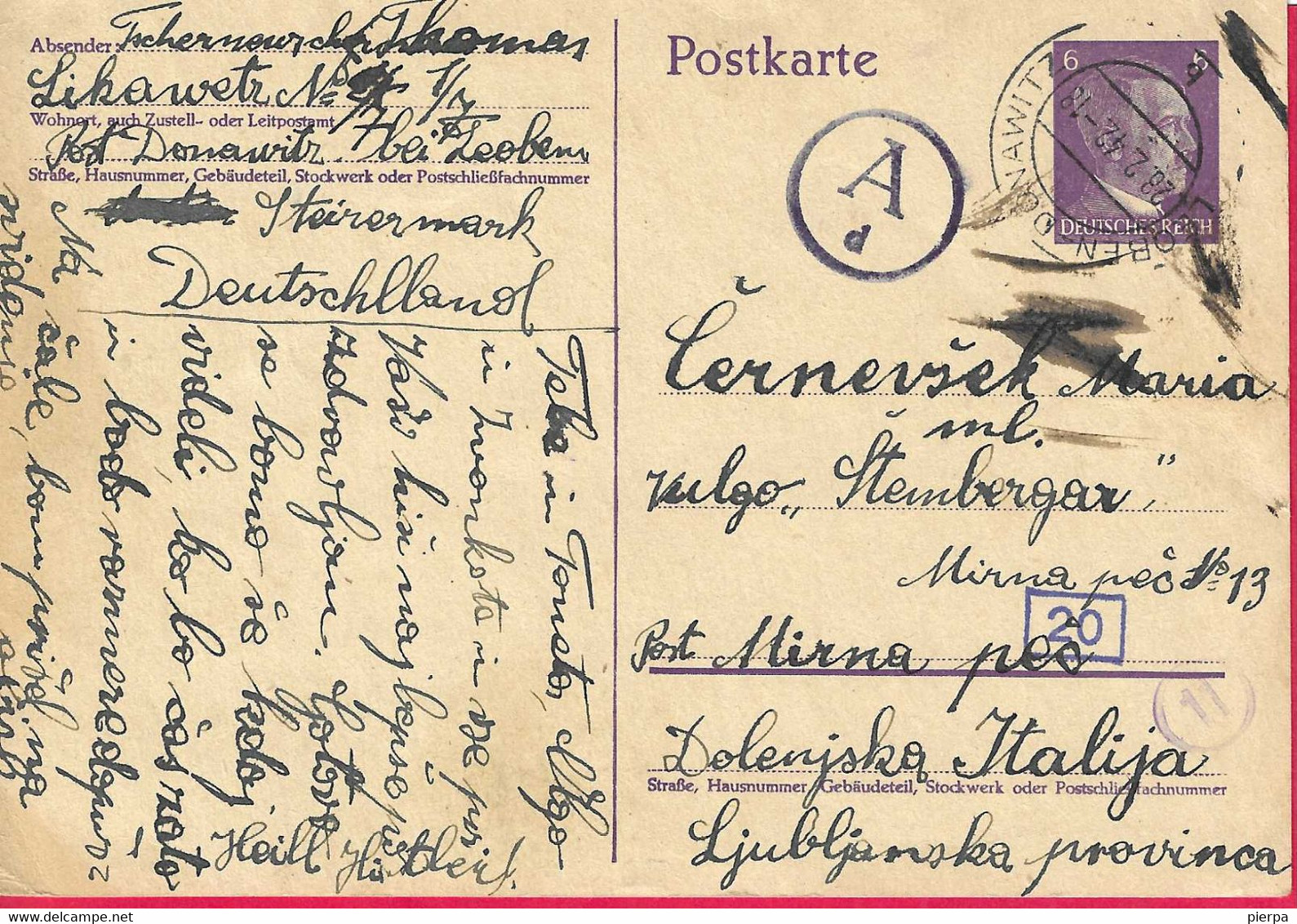 CARTOLINA POSTALE DA "LEOBEN DONAWITZ*28.2.42*/ B" (AUSTRIA) Per DOLENJSKA (PROV. LUBJANA ITALIANA) - Ljubljana