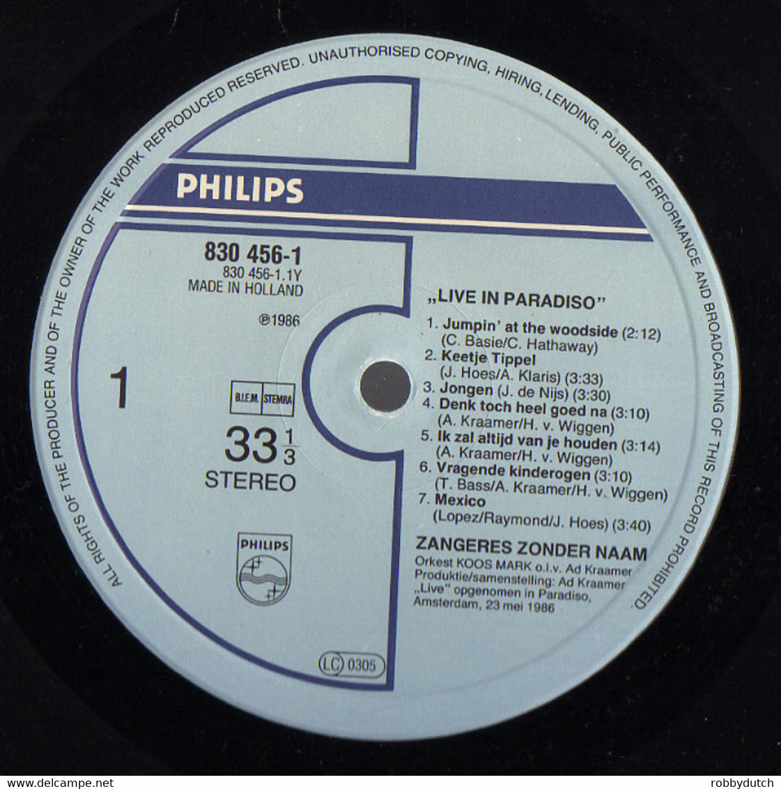 * LP *  ZANGERES ZONDER NAAM - LIVE IN PARADISO (Holland 1986 EX-) - Autres - Musique Néerlandaise