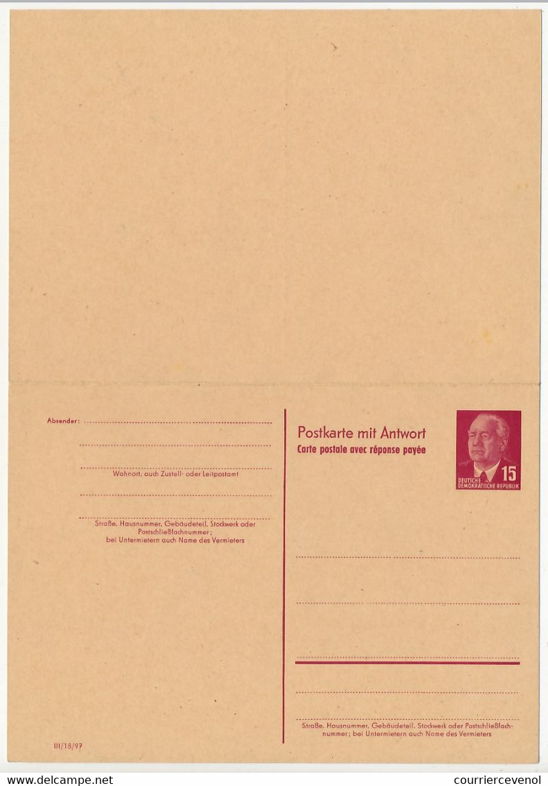 ALLEMAGNE - Entier (CP) 15pf Präsident Wilhelm Pieck Avec Réponse Payée - Neuve - Postcards - Mint