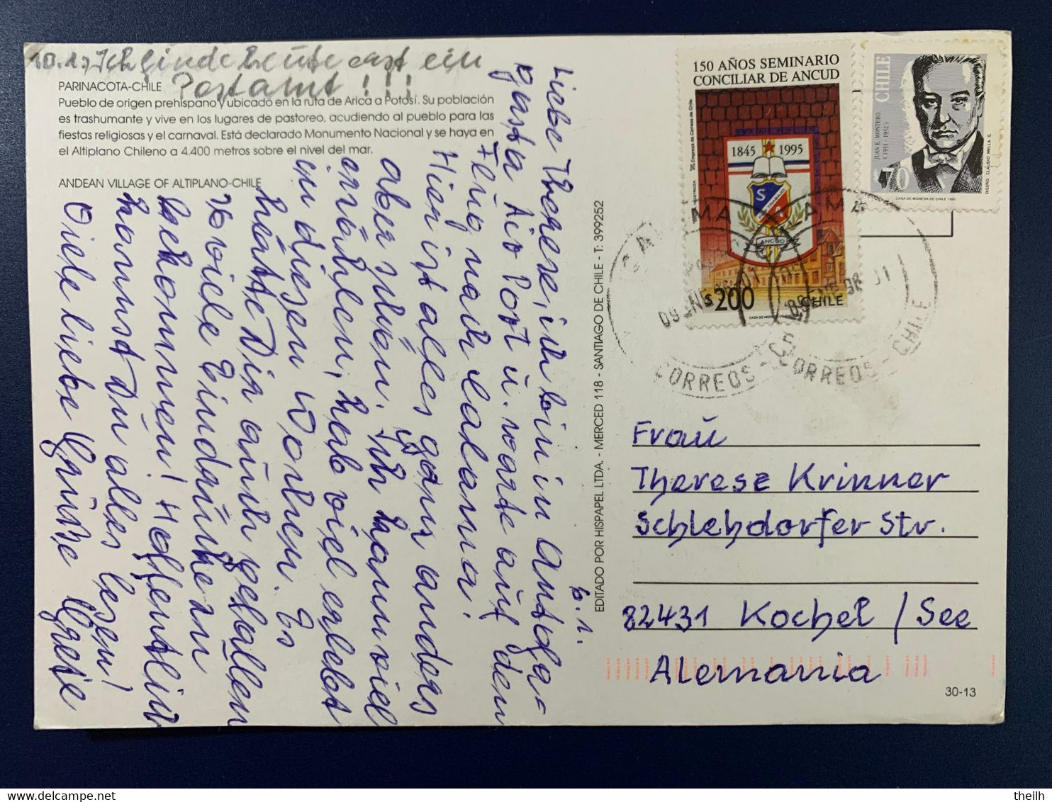 Ansichtskarte Parimacota, Chile, 1996 - Chile