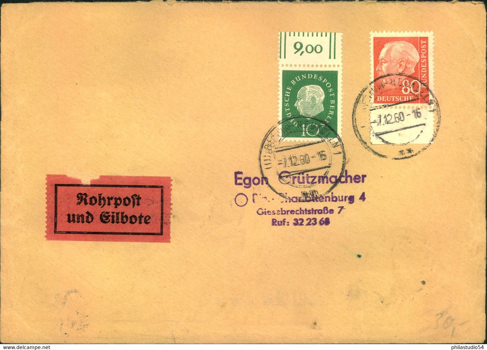 1960, Eilbrief Per Rohrpost Ab BERLIN - NEUKÖLLN Mit Rückseitigem Tagesstempel "BERLIN F.A:1" Und Numerator - Other & Unclassified