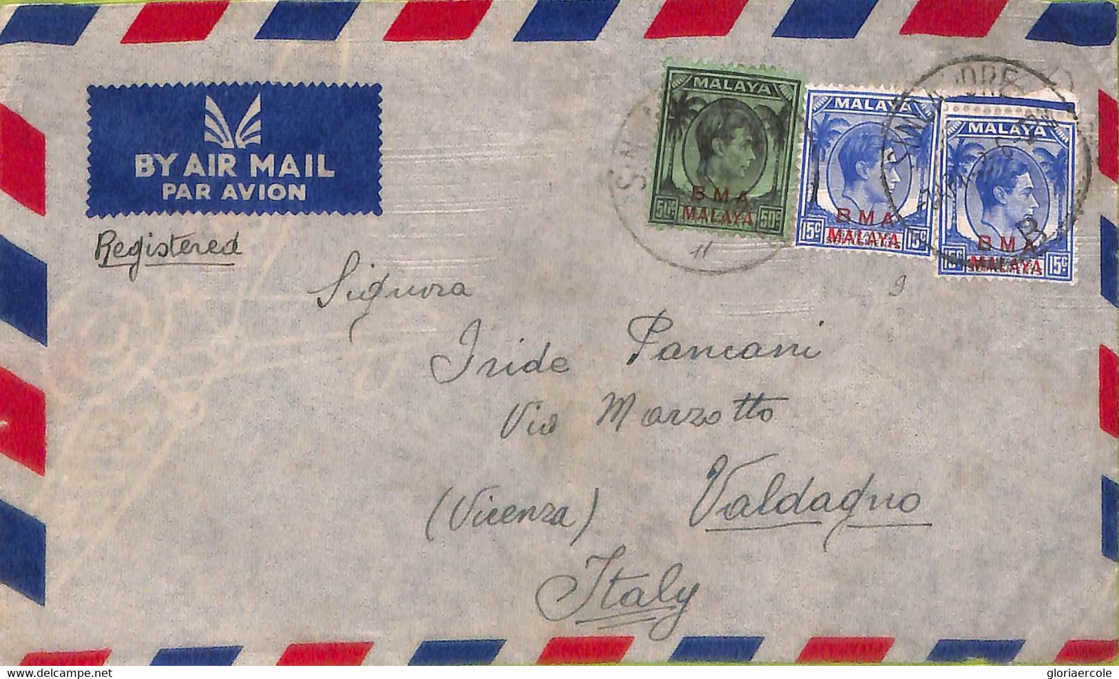 Ac6681 - MALAYA  BMA - Postal History -  Airmail COVER  To ITALY  1948 - Malaya (British Military Administration)