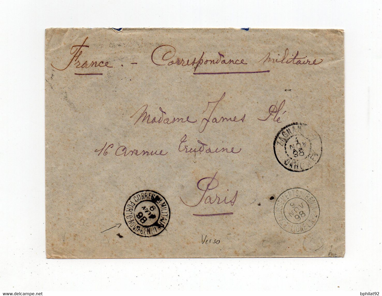 !!! DAHOMEY, LETTRE EN FRANCH MILITAIRE DE PORTO NOVO DE 1898, CACHET AU DOS DELIMITATION DAHOMEY-SOUDAN-TOGO - Storia Postale