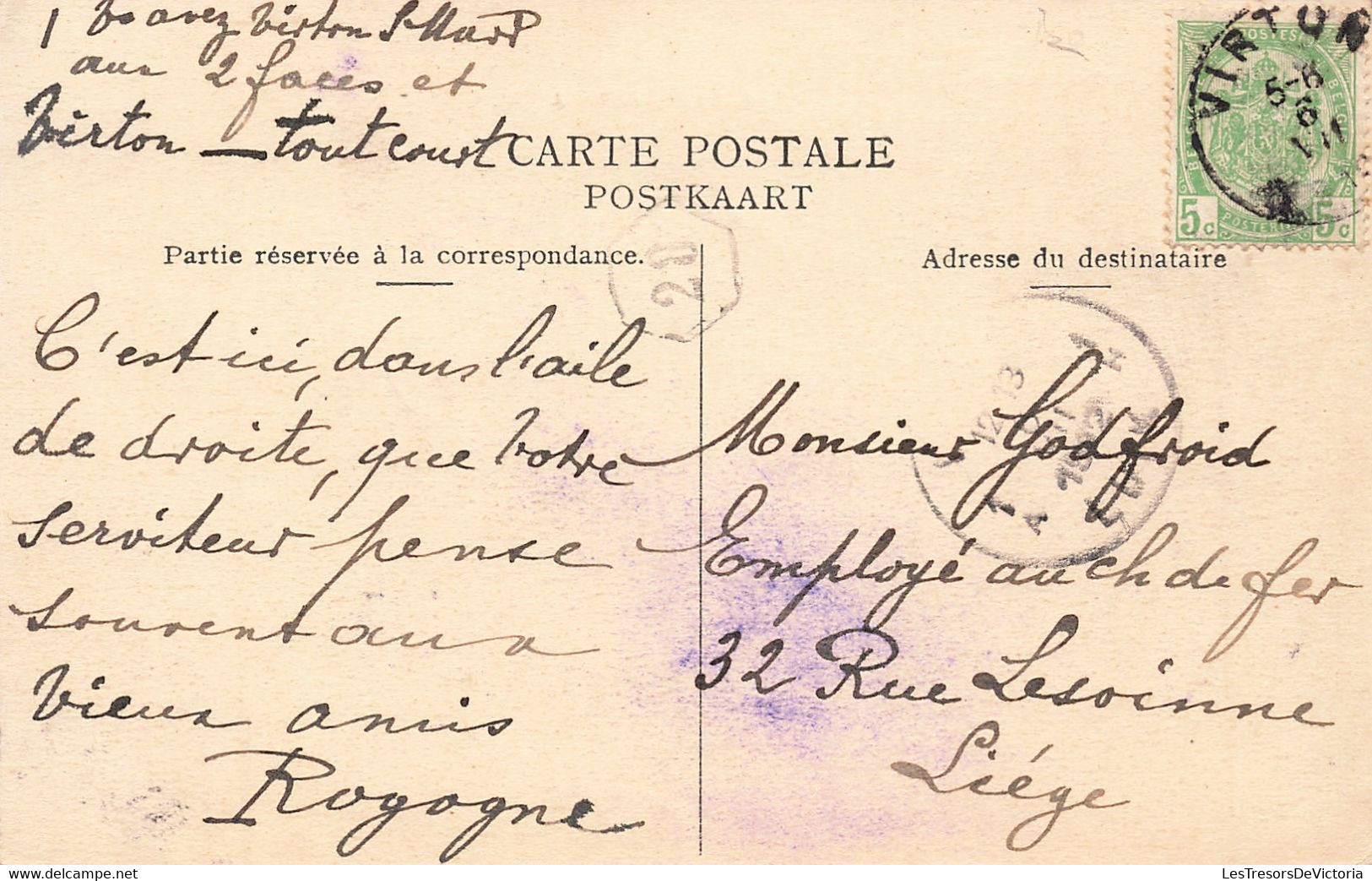 Belgique - Saint Mard - Intérieur De La Gare - Edit. Victor Caen - Oblitéré Virton 1912 - Animé - Carte Postale Ancienne - Virton