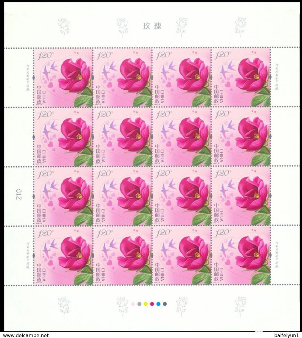 China 2020-10 The Flower-Rose 4v Stamps Full Sheet(hologram) - Hologramme