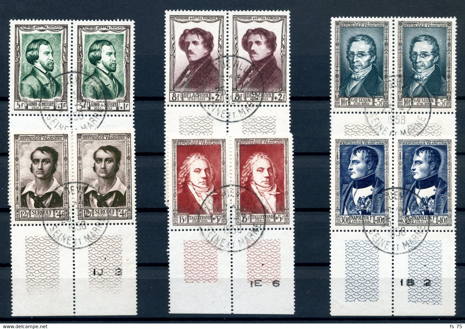 FRANCE N°891 / 896 CELEBRITES DU XIXEME SIECLE EN PAIRES BORD DE FEUILLE, 1950 - Used Stamps