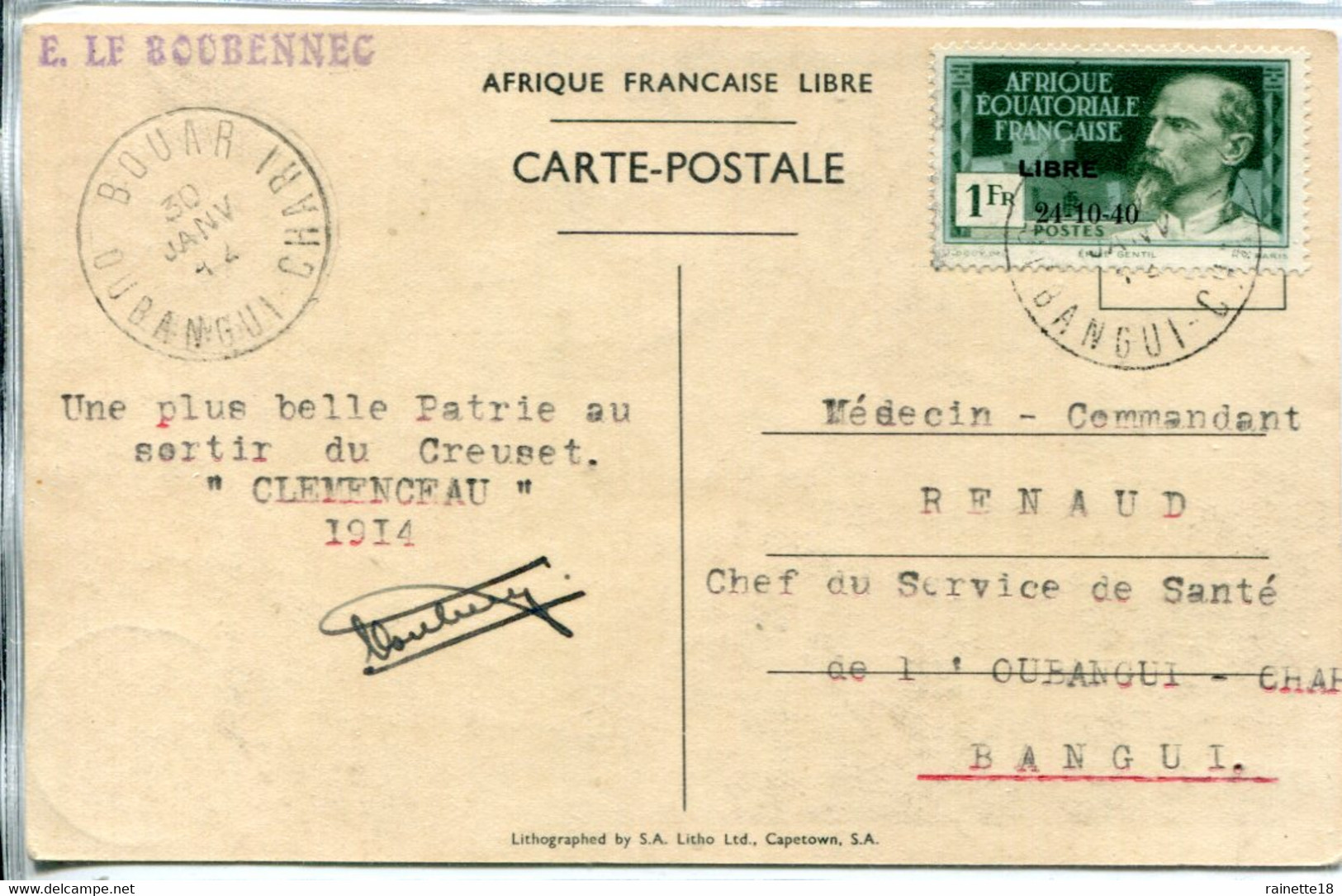 A.E.F           140Ba  Oblitéré Sur Carte Arrivée Du Général De Gaulle à Brazzaville - Gebruikt