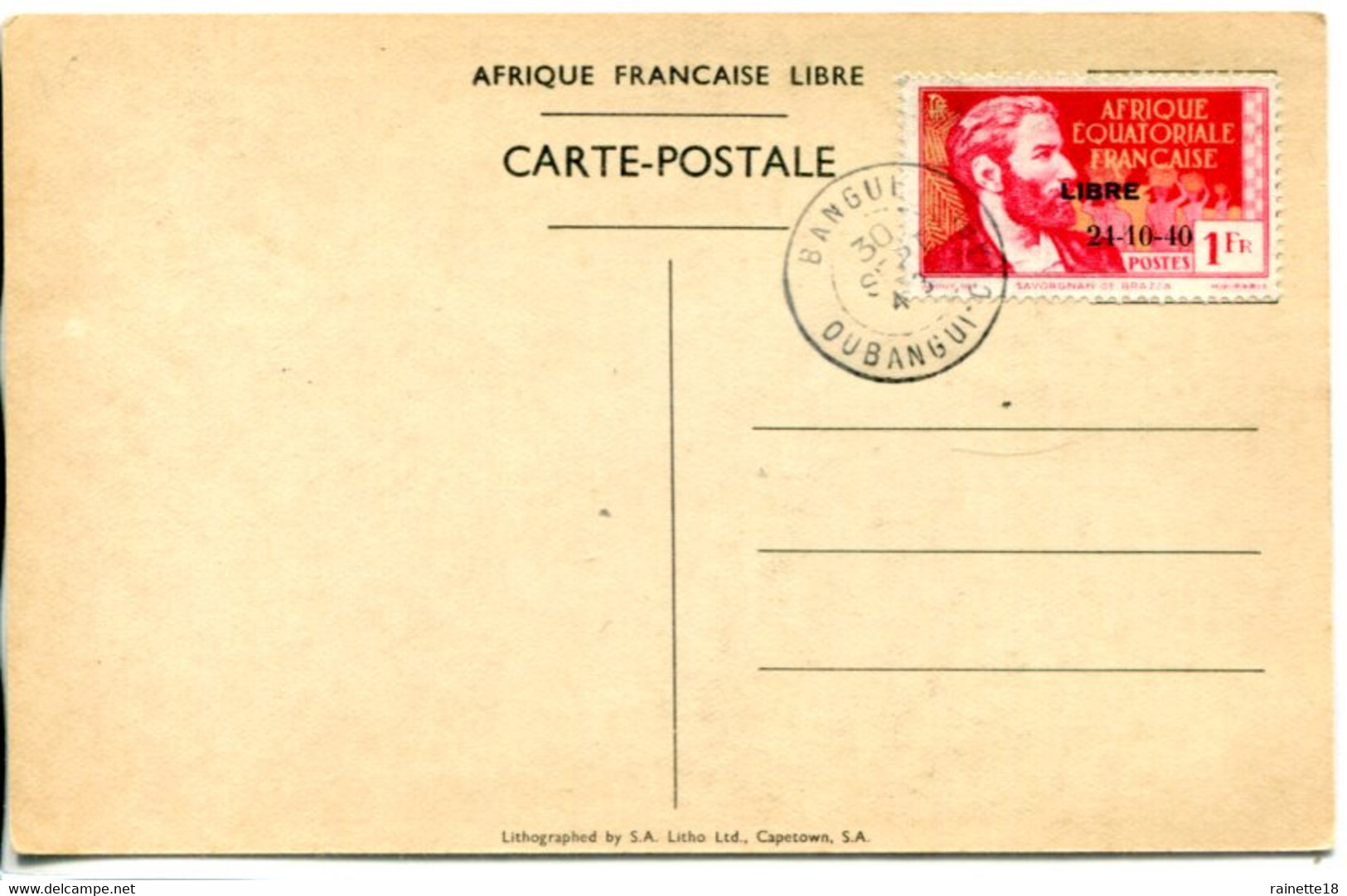 A.E.F           140c Oblitéré Sur Carte Arrivée Du Général De Gaulle à Brazzaville - Usados