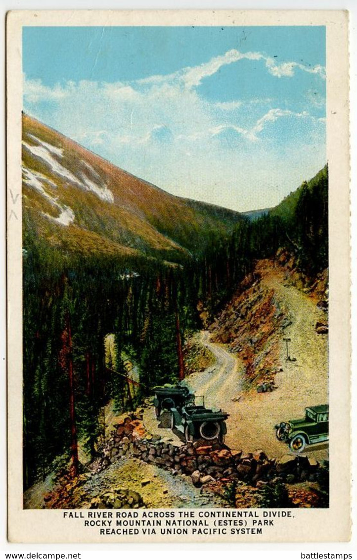 United States 1930 Postcard Fall River Rd, Continental Divide, Rocky Mtn National Park; Omaha & Ogden RPO Postmark - Rocky Mountains