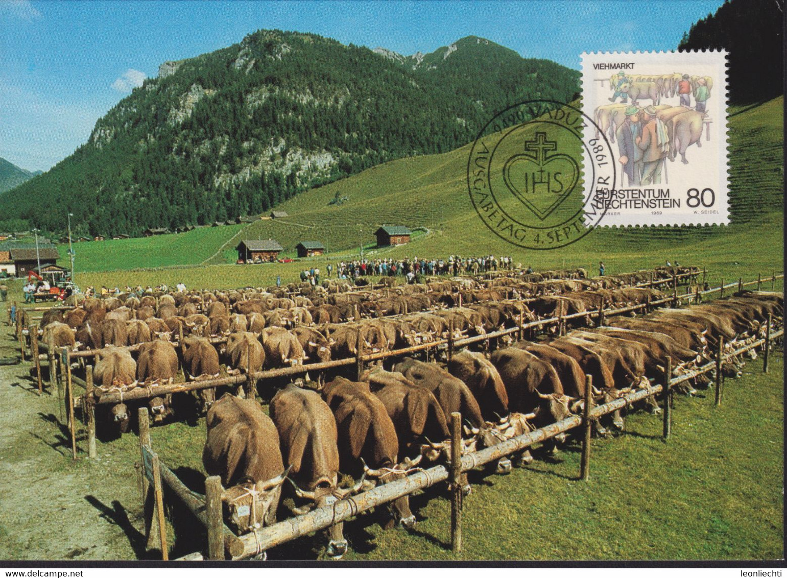 1989 Liechtenstein MC 90 Mi: LI 973°, Y&T: LI 914°, ZNr. LI 914°, Herbsbräuche,  Viehmarkt Mit Kuh - Vaches