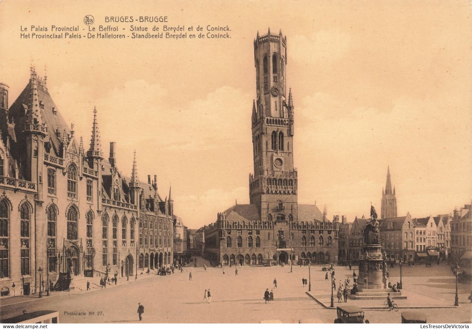 Grand Format - Bruges - Le Palais Provincial - Le Beffroi - Statue Breydel  - Dim.20/13.7 Cm - Carte Postale Ancienne - Brugge