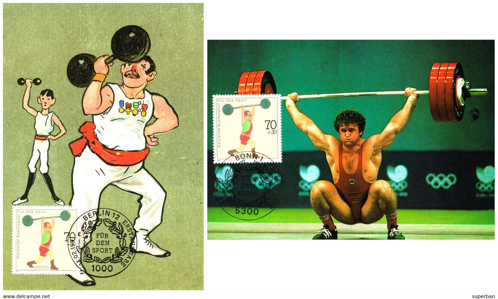 HALTÈROPHILIE / WEIGHT LIFTING - 2 CARTES MAXIMUM / MAXIMUM CARDS : BONN & BERLIN ERSTAUSGABE / FIRST DAY - 1991 (al125) - Halterofilia