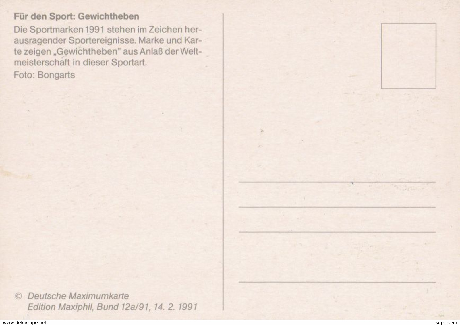 HALTÈROPHILIE / WEIGHT LIFTING - 2 CARTES MAXIMUM / MAXIMUM CARDS : BONN & BERLIN ERSTAUSGABE / FIRST DAY - 1991 (al125) - Haltérophilie