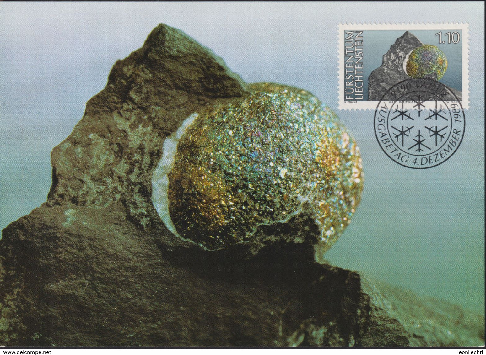 1989 Liechtenstein MC 92 Mi: LI 982°, Y&T: LI 923°, ZNr. LI 932°, Mineralien,  Pyritkugel - Cartas & Documentos