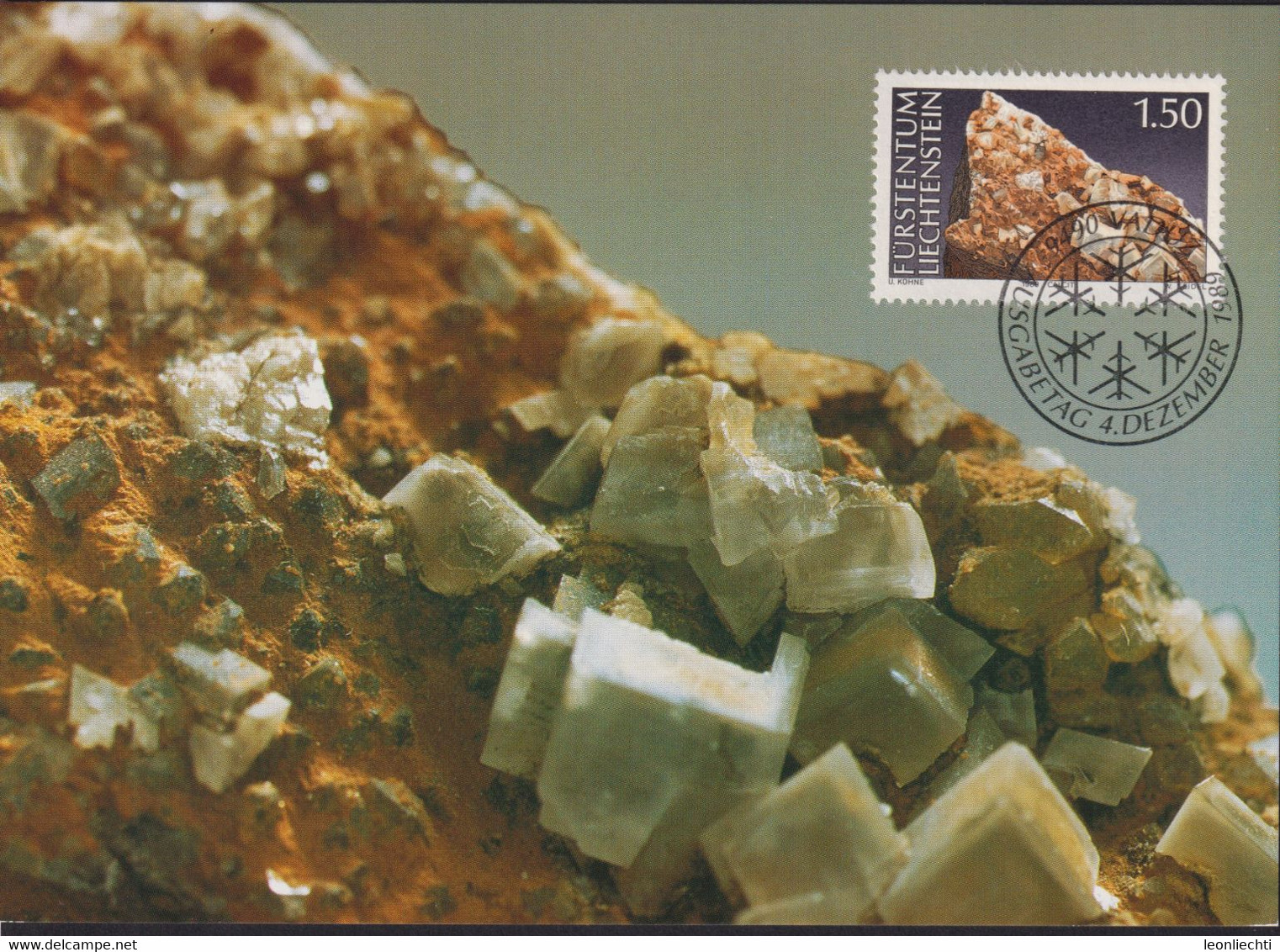 1989 Liechtenstein MC 92 Mi: LI 983°, Y&T: LI 924°, ZNr. LI 933°, Mineralien, Calzit - Cartas & Documentos