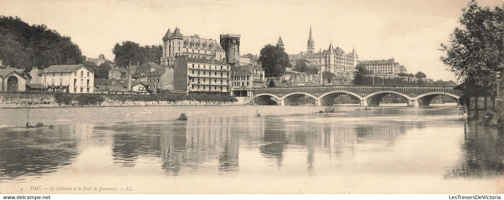 Panoramique - Pau - Le Château Et Le Pont De Jurançon  - Clocher - Dim. 27.5/11 Cm - Carte Postale Ancienne - Lourdes