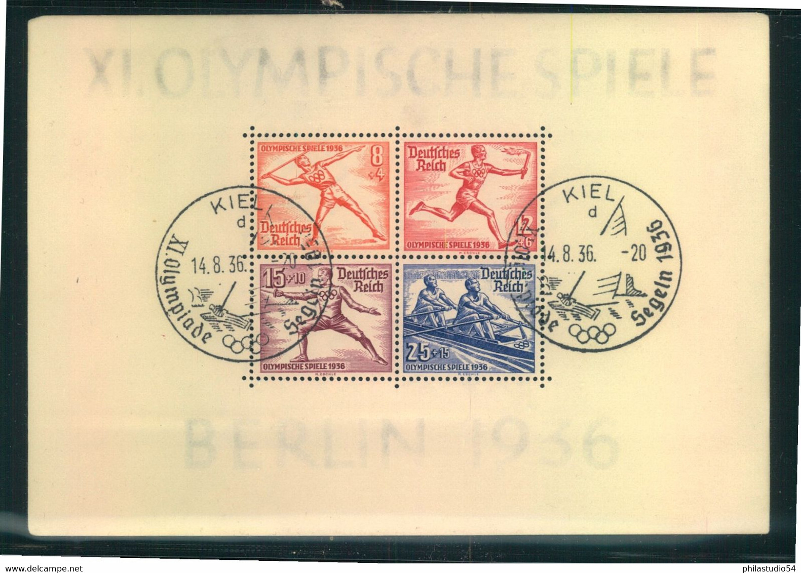1936, Okypia Blockpaar Mit Sonderstempel Von KIEL (Segeln) Und Tagesstempel "DRESDEN - Ete 1936: Berlin