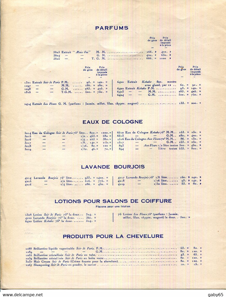 FACTURE.PARIS.TARIF 4 PAGES + ADDITIF 1948 DES PARFUMS " BOURJOIS "  (AVEC UN J COMME JOIE PUB RADIO) - Drogisterij & Parfum