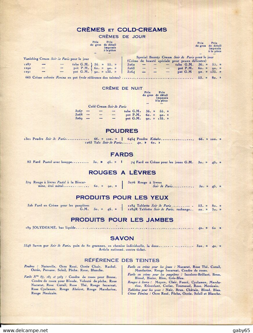 FACTURE.PARIS.TARIF 4 PAGES + ADDITIF 1948 DES PARFUMS " BOURJOIS "  (AVEC UN J COMME JOIE PUB RADIO) - Drogisterij & Parfum