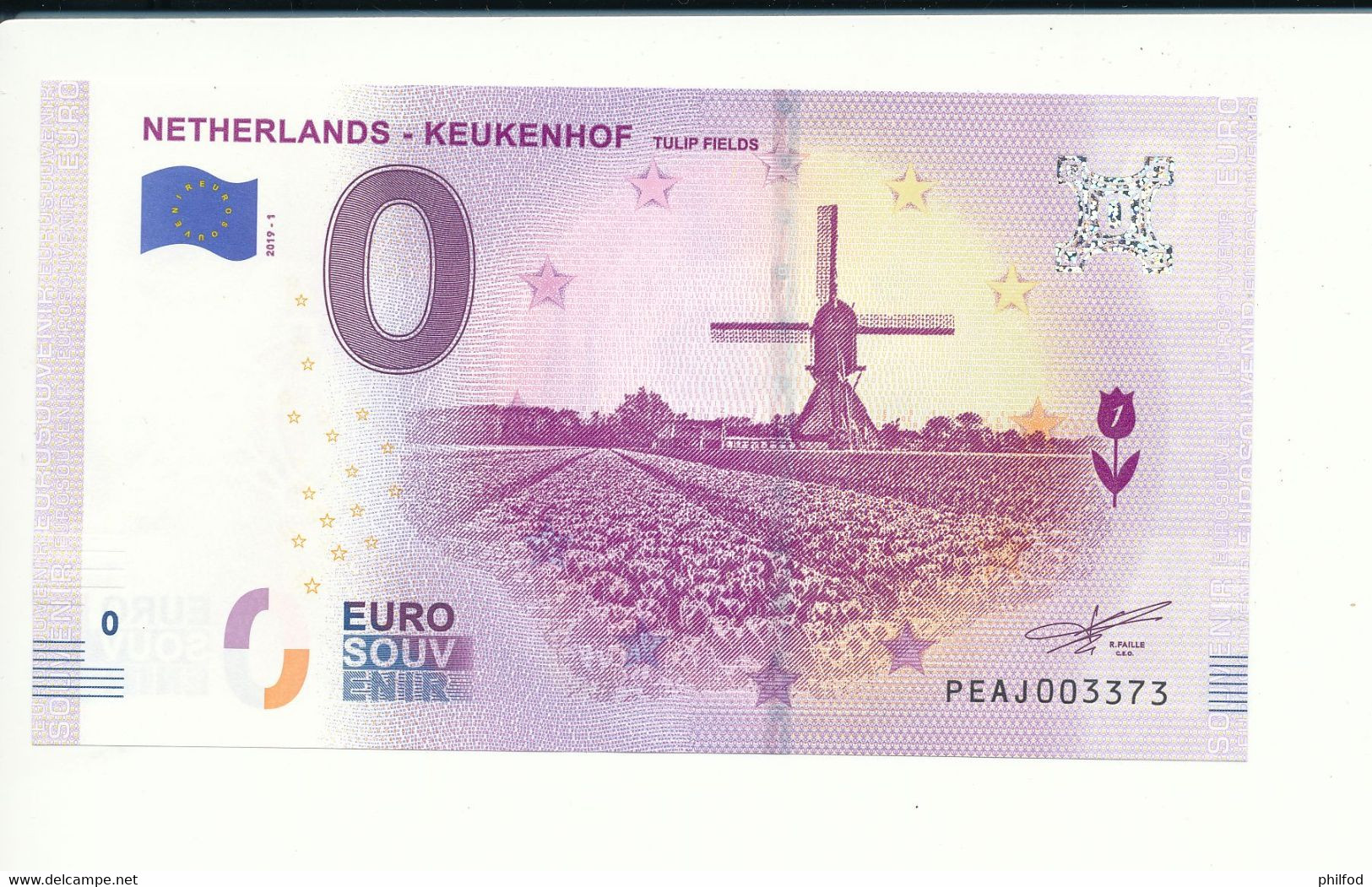 Billet Touristique 0 Euro - NETHERLANDS - KEUKENHOF TULIP FIELDS - PEAJ- 2019-1 - N° 3373 - Autres & Non Classés