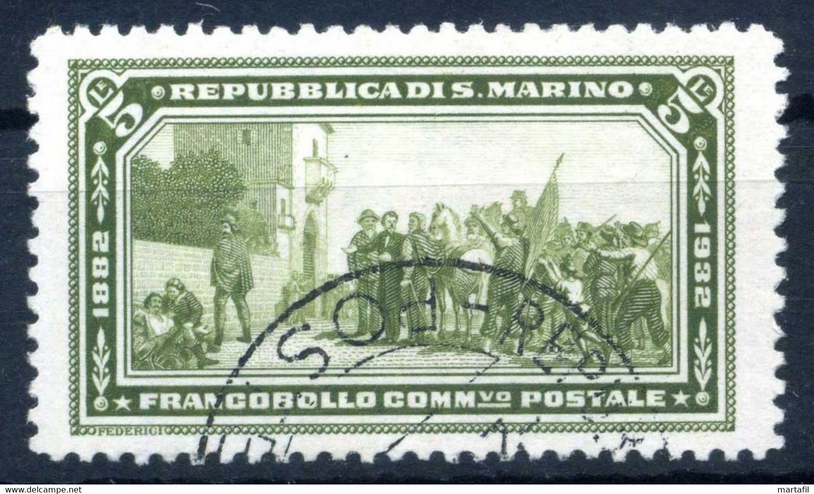 1932 SAN MARINO N.175 Cinquantenario Morte Di Garibaldi 5 Lire Oliva USATO - Used Stamps