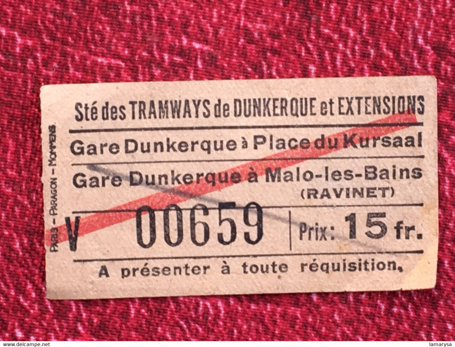 Titre De Transport Ticket Simple-Billet Sté Tramway Dunkerque Extensions-☛Gare Dunkerque Place Kursaal à Malot-les-Bains - Europe