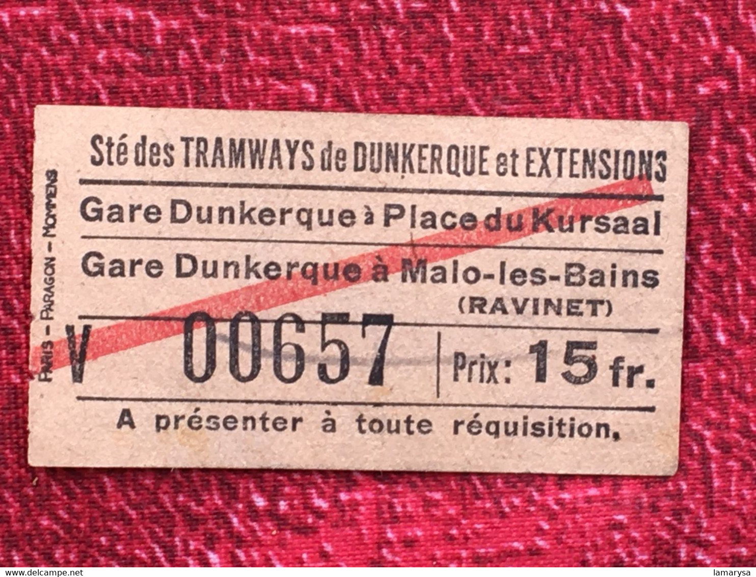 Titre De Transport Ticket Simple-Billet Sté Tramway Dunkerque Extensions-☛Gare Dunkerque Place Kursaal à Malot-les-Bains - Europe