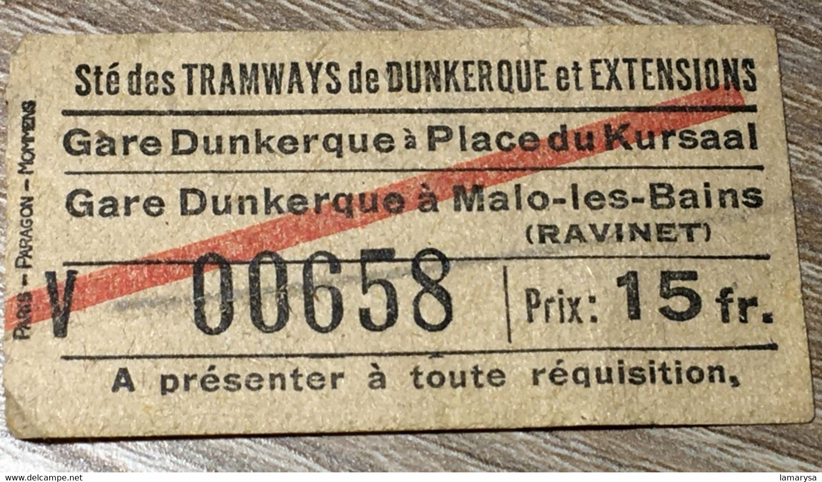 Titre De Transport Ticket Simple-Billet Sté Tramway Dunkerque Extensions-☛Gare Dunkerque Place Kursaal à Malot-les-Bains - Europe