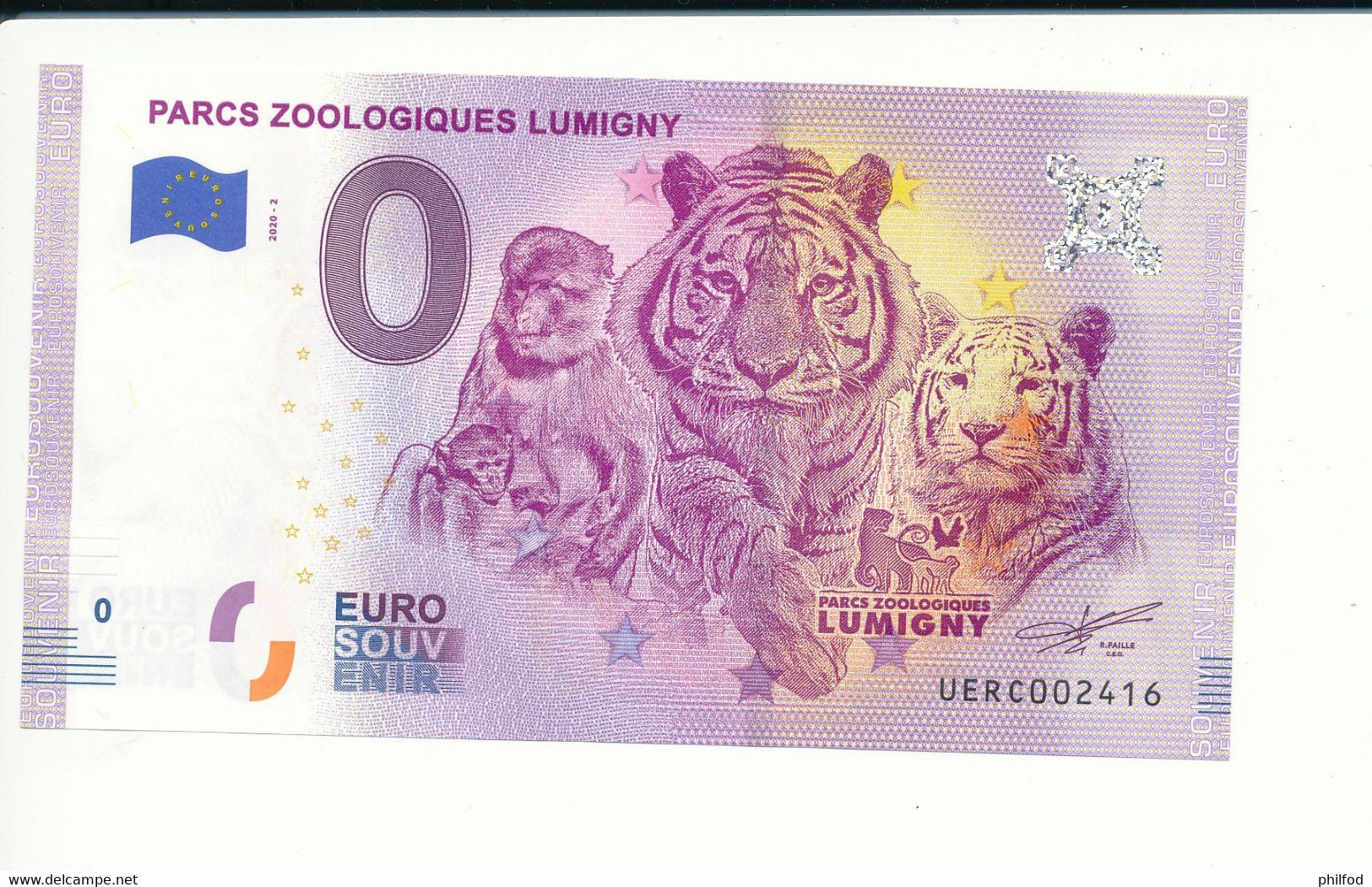 Billet Touristique 0 Euro - PARCS ZOOLOGIQUES LUMIGNY - UERC- 2020-2 - N° 2416 - Autres & Non Classés