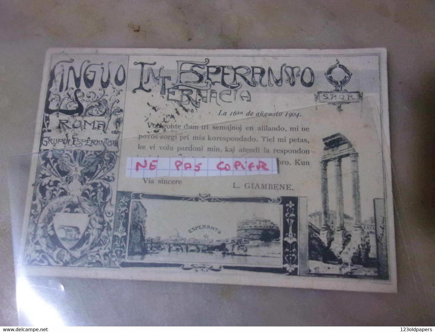 ♥️  ESPERANTO 1904 LINGUO ROMA ITALIE GRUPO ESPERANTISTA  L GIAMBENE - Esperanto