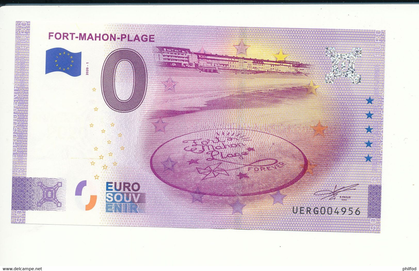 Billet Touristique 0 Euro - FORT-MAHON-PLAGE - UERG- 2020-1 - ANNIV - N° 4956 - Autres & Non Classés