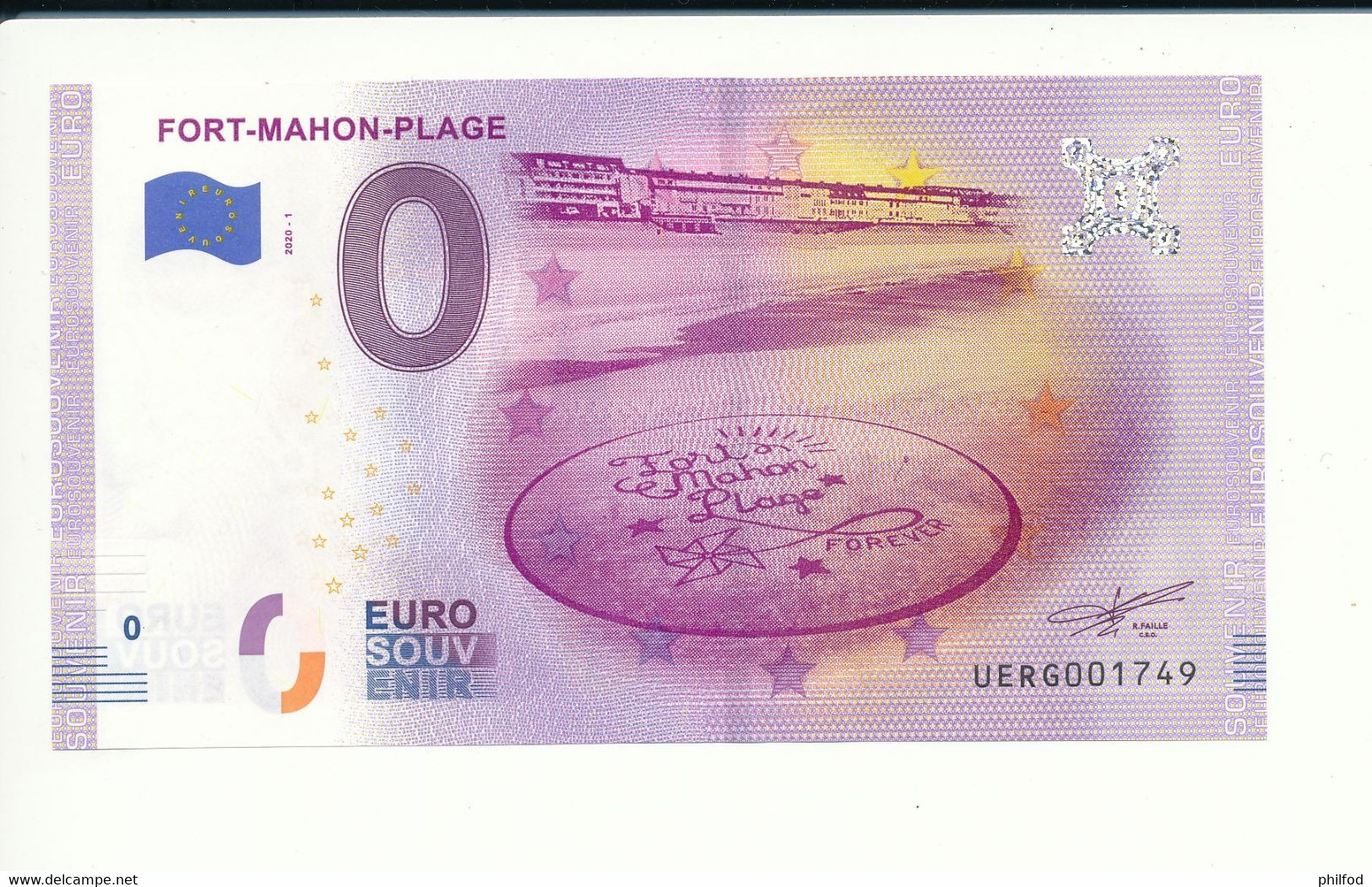 Billet Touristique 0 Euro - FORT-MAHON-PLAGE - UERG- 2020-1 - N° 1749 - Autres & Non Classés