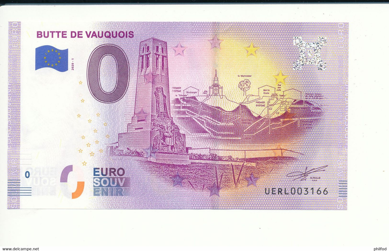 Billet Touristique 0 Euro - BUTTE DE VAUQUOIS - UERL- 2020-1 - N° 3166 - Autres & Non Classés