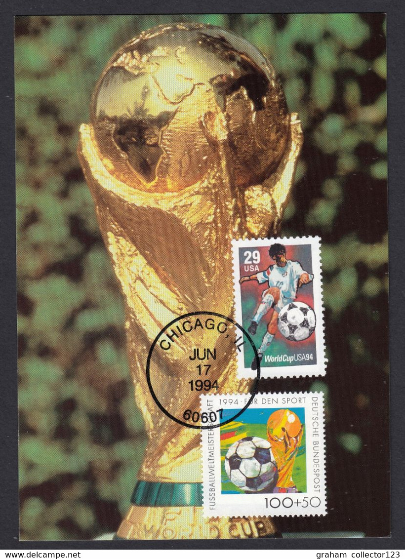 Used PHQ Maxi Maximum Card Postcard USA And Germany Stamps World Cup 1994 Chicago Cancel - Cartes-Maximum (CM)