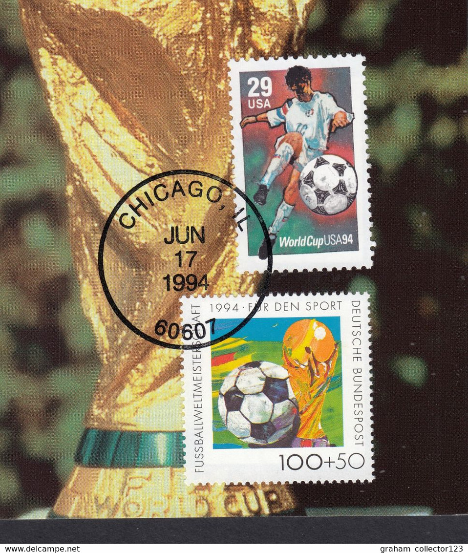 Used PHQ Maxi Maximum Card Postcard USA And Germany Stamps World Cup 1994 Chicago Cancel - Maximumkaarten