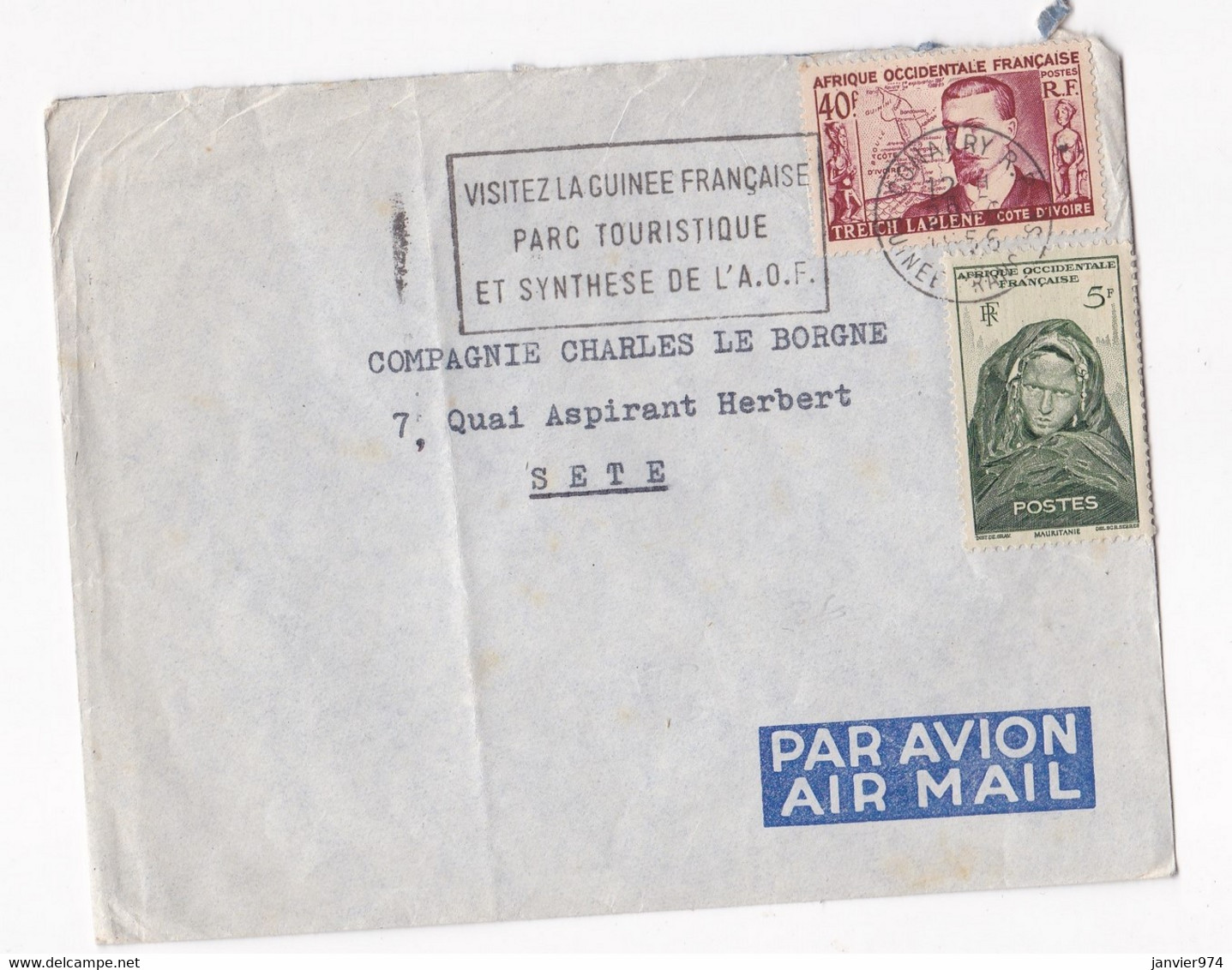 Enveloppe 1956 . Conakry Guinée . Pour La Compagnie Charles Le Borgne Sete Herault. - Cartas & Documentos