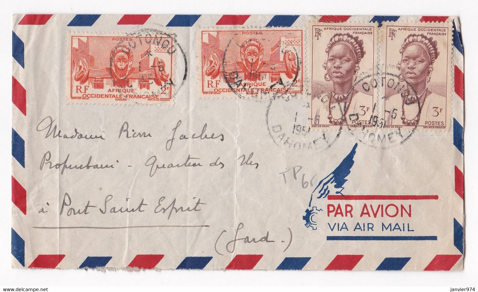Enveloppe 1951, Cotonou Dahomey Pour Pont Saint Esprit Gard - Lettres & Documents
