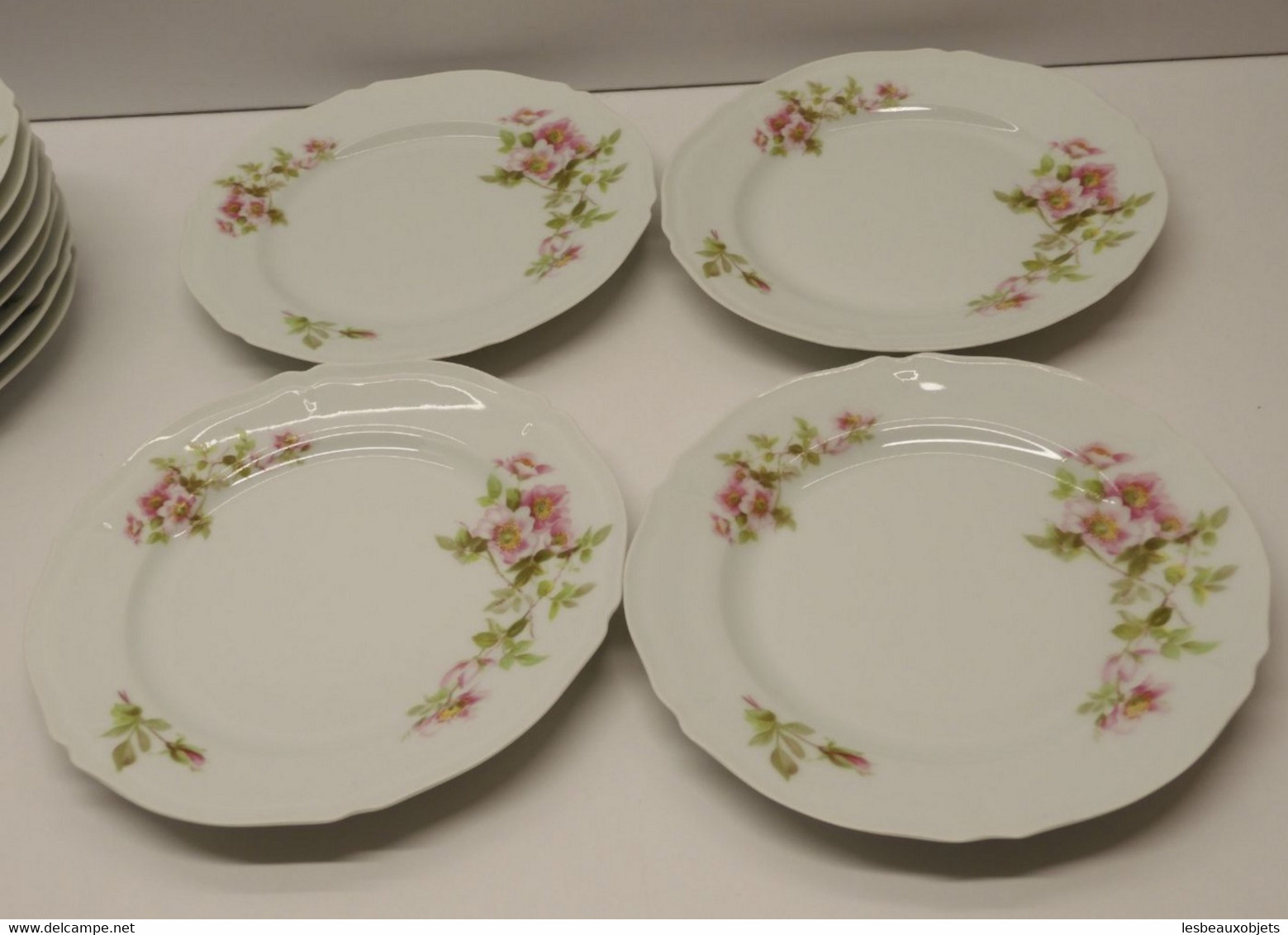 *SUPERBE SERVICE GÂTEAUX PLAT & 12 ASSIETTES A GIRAUD & Cie FLEURS EGLANTIERS  E