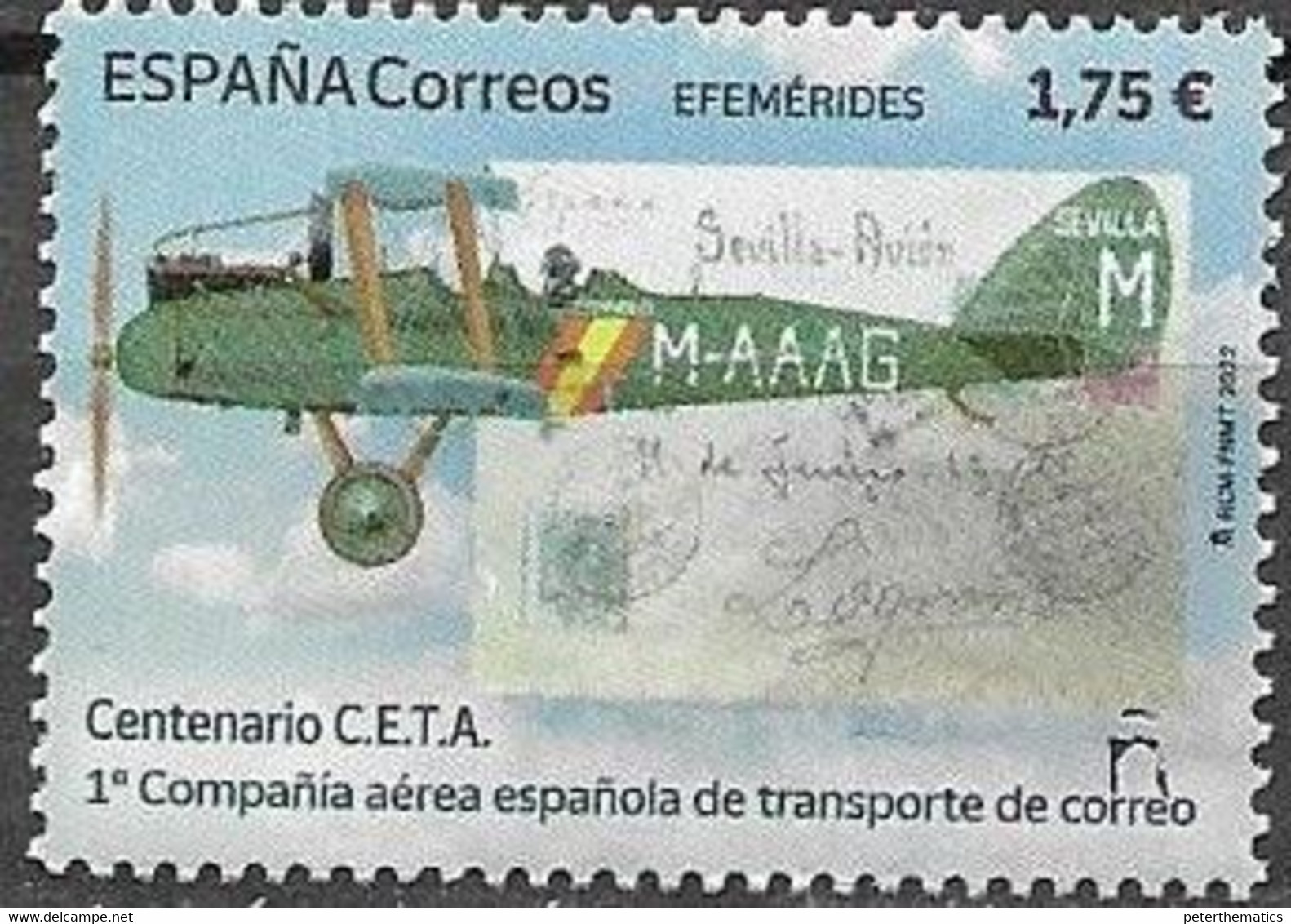 SPAIN, 2022, MNH, PLANES, AIRMAIL TRANSPORT, CETA, SPANISH AIR TRAFFIC COMPANY, 1v - Aviones