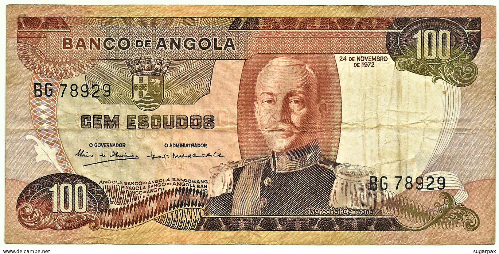 Angola - 100 Escudos - 24.11.1972 - Pick 101 - Série BG - Marechal Carmona - PORTUGAL - Angola