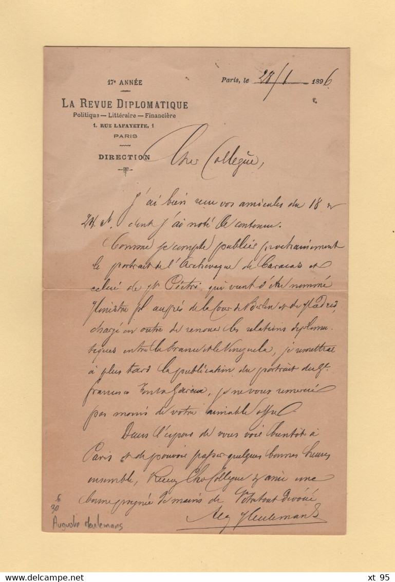 Auguste Meulemans - Directeur De La Revue Diplomatique - Autographe - 1896 - Other & Unclassified