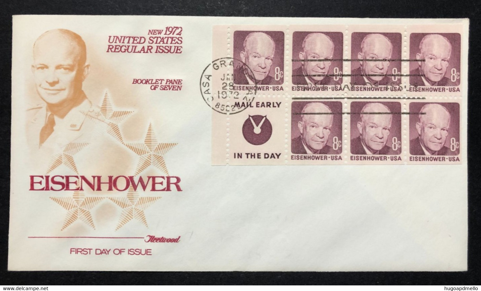 UNITED STATES, Uncirculated FDC,  Arizona Booklet Pane Of 7 Eisenhower Fleetwood, 1972 - 1971-1980