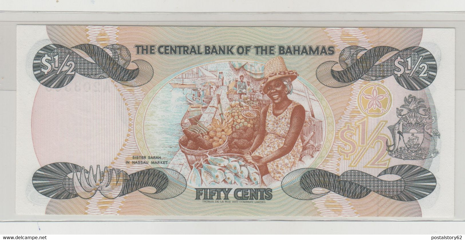 The Central Bank Of Bahamas Fifty Cents  Elisabetta II Pick 42a Unc.  L. 1974 ( 1984 ) - Bahama's