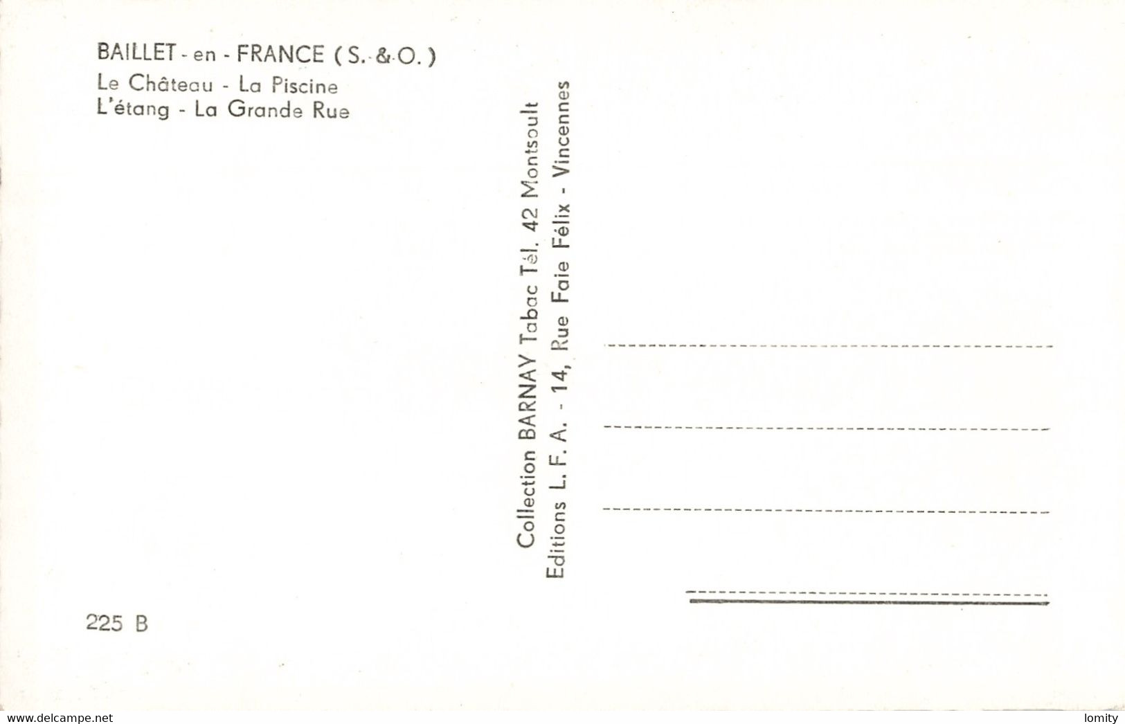 95 Baillet En France Vues Le Chateau Piscine étang Grande Rue  CPSM PF - Baillet-en-France