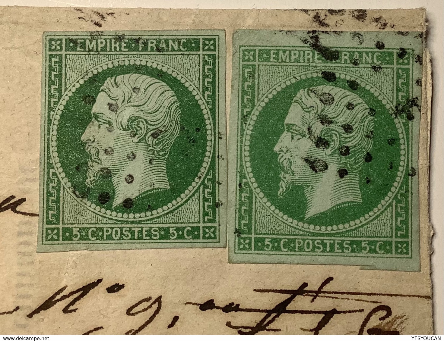 YT 12a+12c RARE AFFR. DEUX COULEUR DIFF. Sur Lettre Locale PARIS 1858, TTB Certificat Scheller (France 1858 Empire 5c - 1853-1860 Napoléon III.