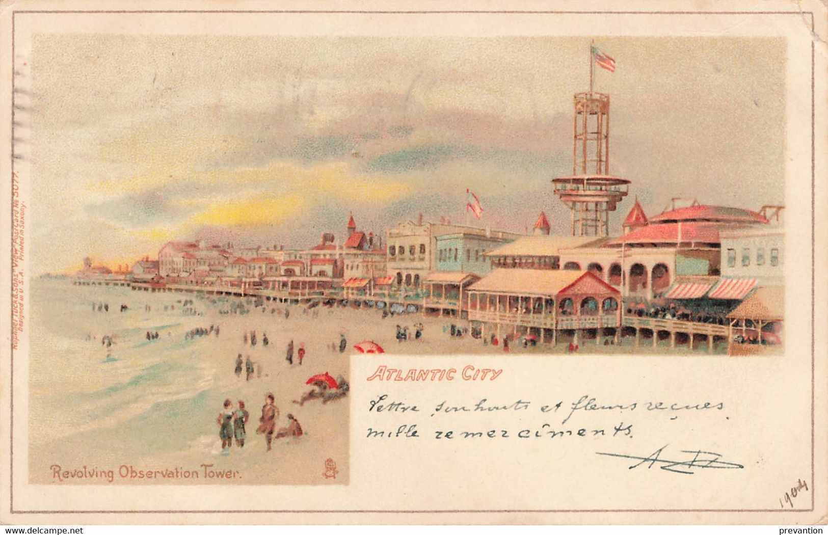 ATLANTIC CITY - Revolving Observation Tower - Carte Circulé Vers Ghlin En 1904 - Atlantic City