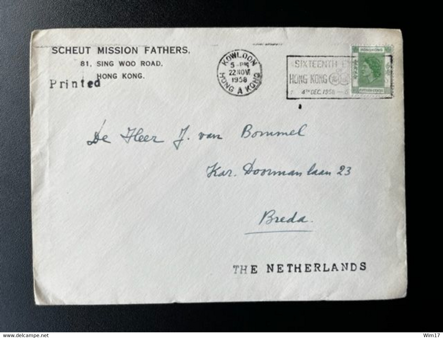 HONG KONG 1958 LETTER TO BREDA HOLLAND 22-11-1958 - Briefe U. Dokumente