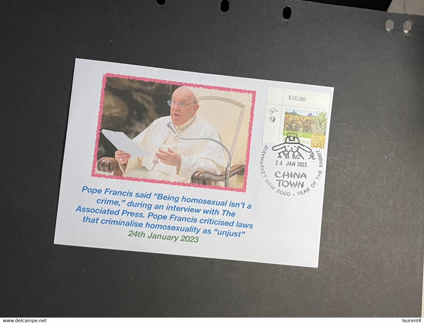 (2 Oø 8) Pope Francis In Vatican City Says "Being Homesexual Isn't A Crime"... With OZ Stamp - Other & Unclassified