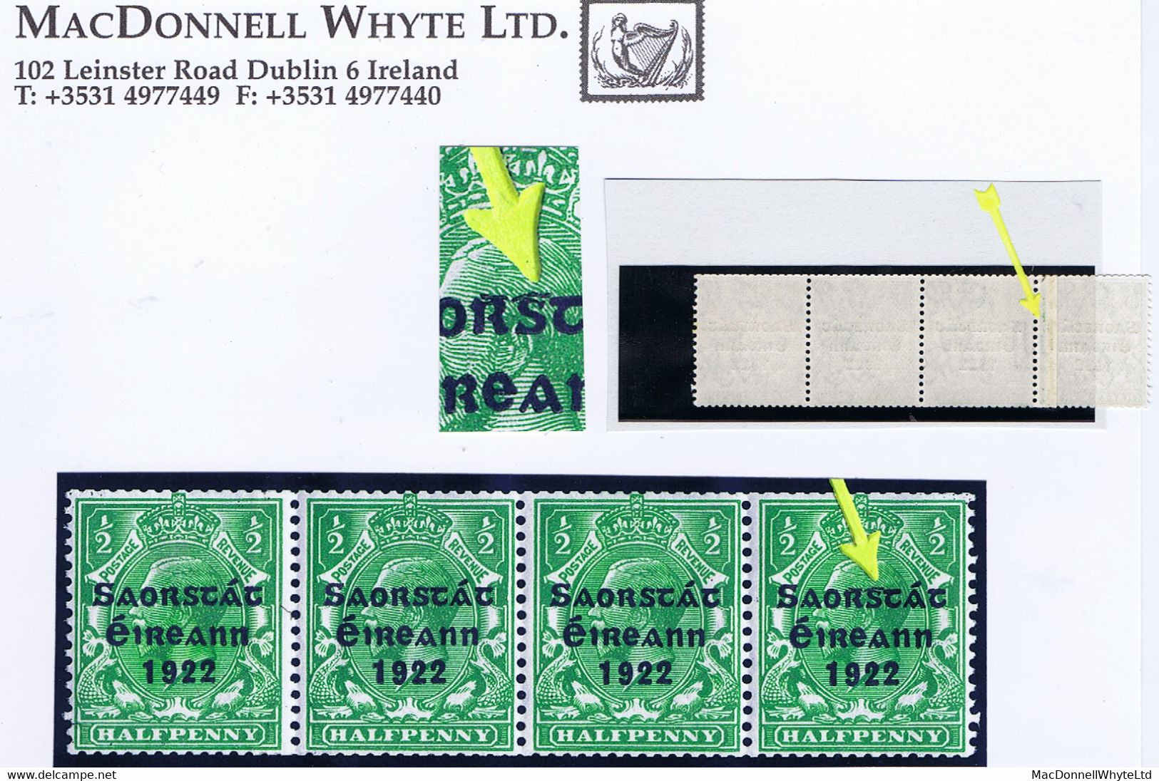 Ireland 1923 Harrison Saorstat 3-line Coils, ½d Coil Join Strip Of 4 With Var. "Wavy Line Over RS" Mint Unmounted - Ongebruikt