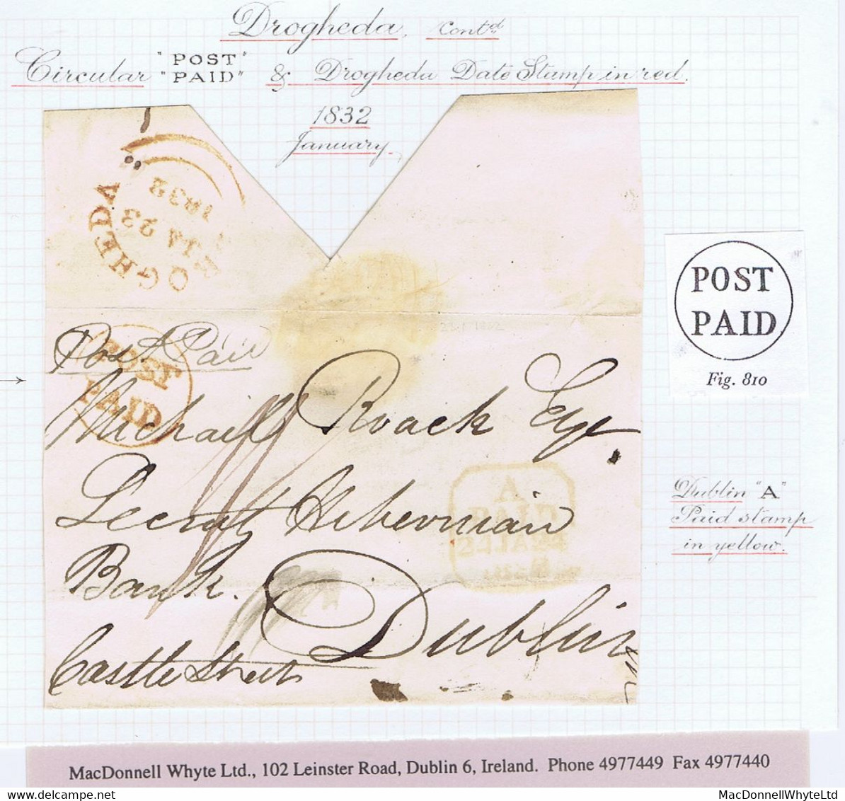 Ireland Louth 1832 Wrapper (no Side Flaps) With Drogheda Circular POST/PAID And Matching DROGHEDA JA 23 1832 - Prefilatelia